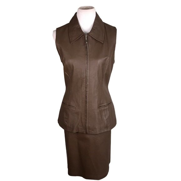 DAVID BENJAMEN Leather Stretch Skirt & Vest - Picture 1 of 7
